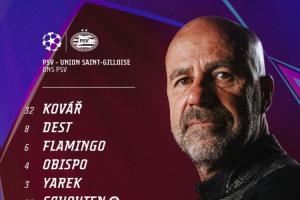 埃因霍温vs圣吉罗斯首发：36岁佩里西奇先发，小将万纳尔替补待命