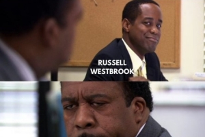 双少重聚？美媒P图：范乔丹受伤后KD神情低落 威少向他抛媚眼遭嫌