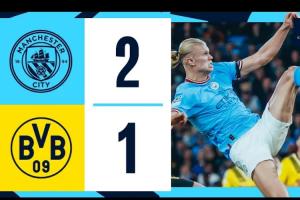 神锋震撼！22年欧冠，哈兰德逆天踹射破门，曼城2-1逆转多特